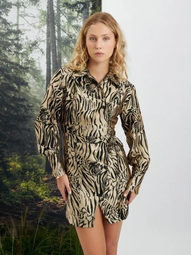 Sister Jane Dresses Womenswear Ghospell Maxine Animal Wrap Dress Tan Black