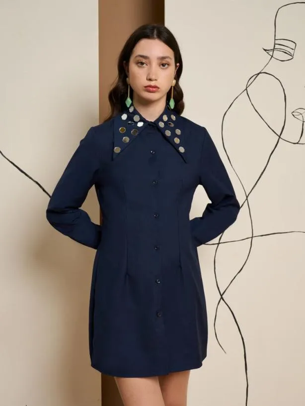 Sister Jane Dresses Womenswear Ghospell Tabi Mirror Mini Dress Blue Navy