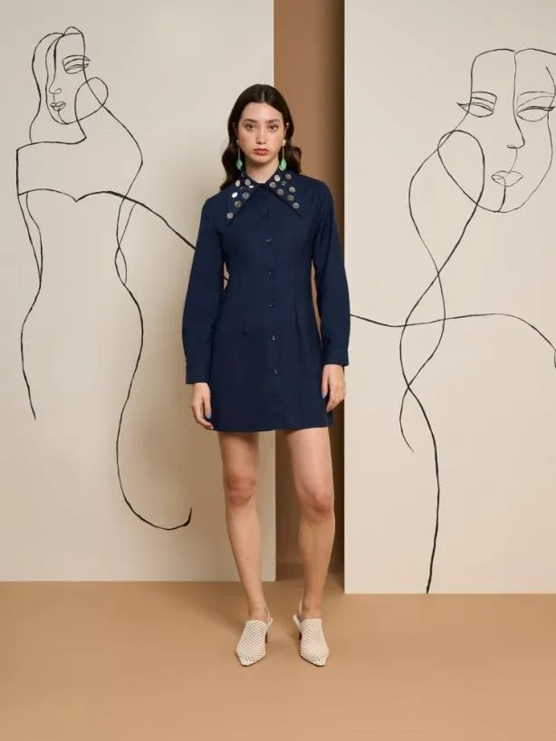 Sister Jane Dresses Womenswear Ghospell Tabi Mirror Mini Dress Blue Navy