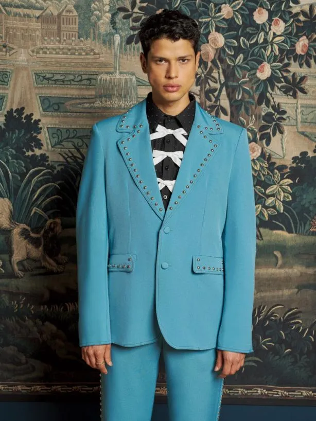 Sister Jane Jackets Menswear Clover Studded Blazer Cerulean Blue