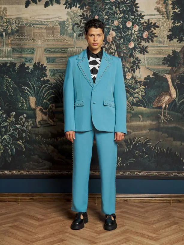 Sister Jane Jackets Menswear Clover Studded Blazer Cerulean Blue