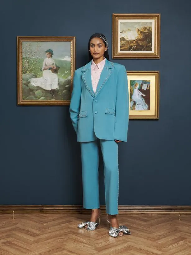 Sister Jane Jackets Menswear Clover Studded Blazer Cerulean Blue