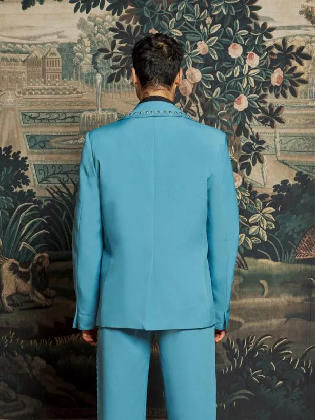 Sister Jane Jackets Menswear Clover Studded Blazer Cerulean Blue
