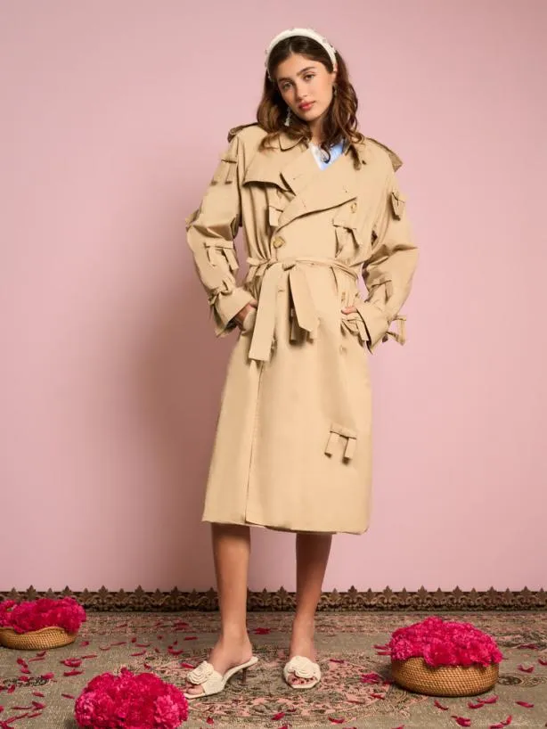 Sister Jane Jackets Womenswear Bruno Bow Trench Coat Buttercream Beige