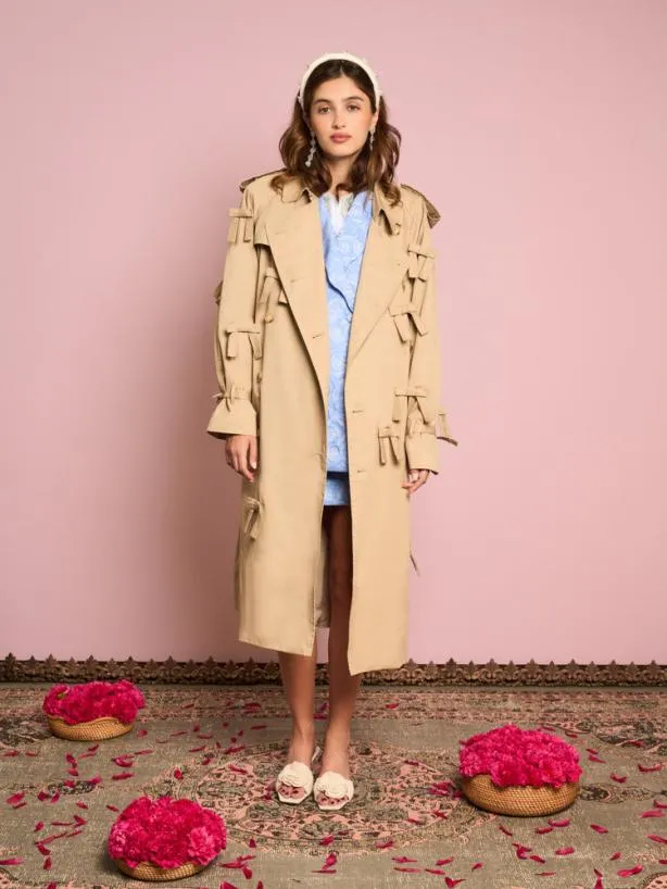Sister Jane Jackets Womenswear Bruno Bow Trench Coat Buttercream Beige