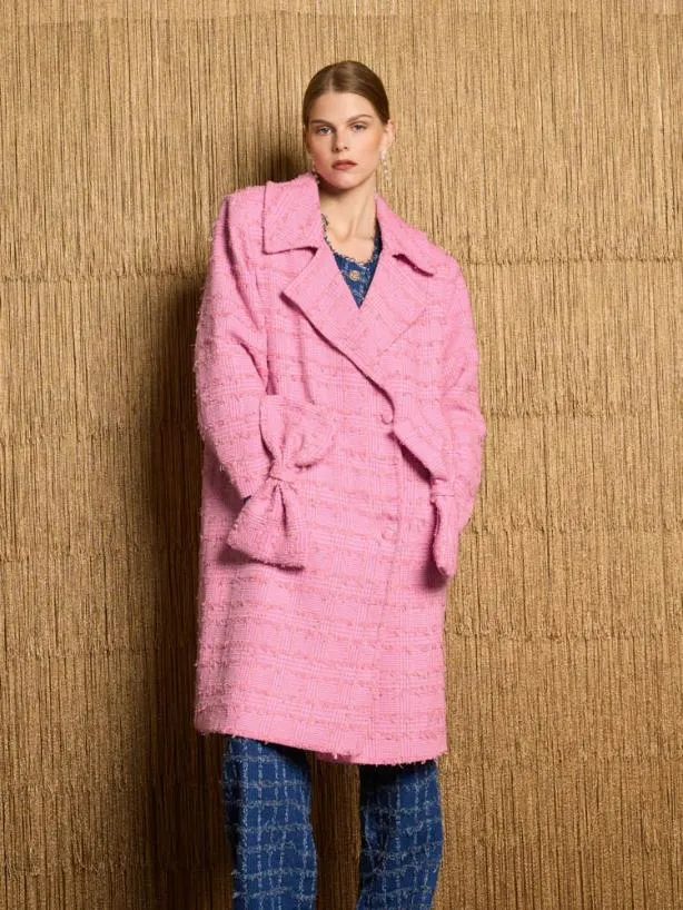 Sister Jane Jackets Womenswear DREAM Joni Tweed Bow Coat Bubblegum Pink