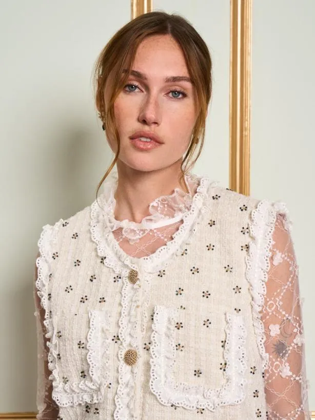Sister Jane Jackets Womenswear DREAM Reine Jewel Tweed Jacket Pearled Ivory