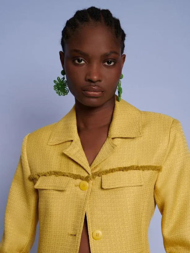 Sister Jane Jackets Womenswear Ghospell Priya Fray Fitted Blazer Mustard Yellow