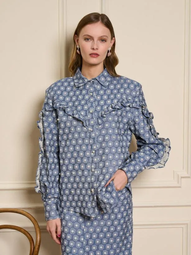 Sister Jane Tops Womenswear Daisy Denim Pearl Shirt Captain Blue