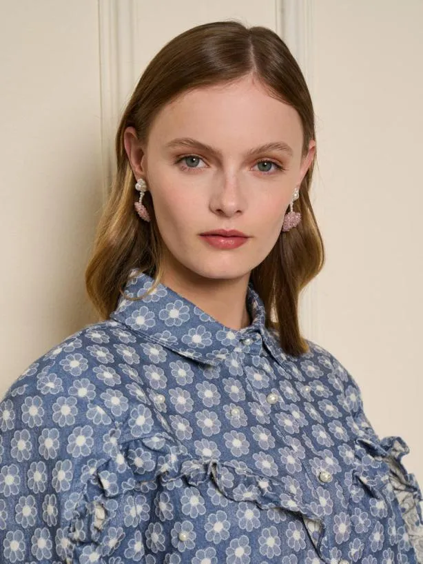 Sister Jane Tops Womenswear Daisy Denim Pearl Shirt Captain Blue