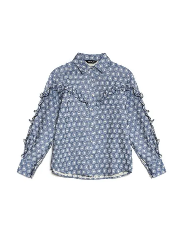 Sister Jane Tops Womenswear Daisy Denim Pearl Shirt Captain Blue