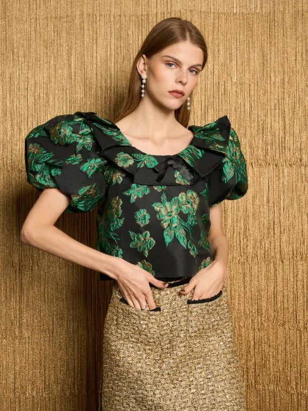 Sister Jane Tops Womenswear DREAM Bonnie Jacquard Cropped Top Black Forest