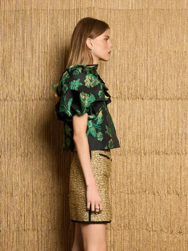 Sister Jane Tops Womenswear DREAM Bonnie Jacquard Cropped Top Black Forest