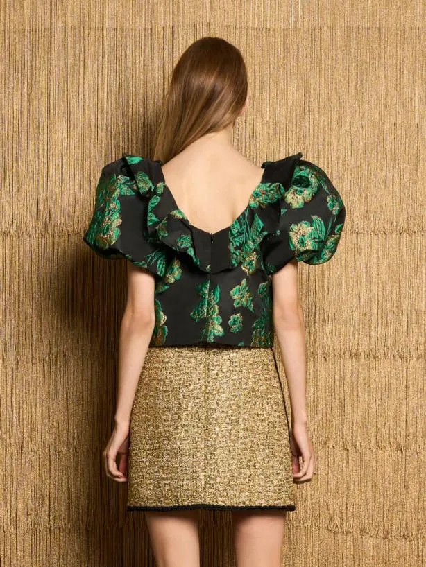 Sister Jane Tops Womenswear DREAM Bonnie Jacquard Cropped Top Black Forest