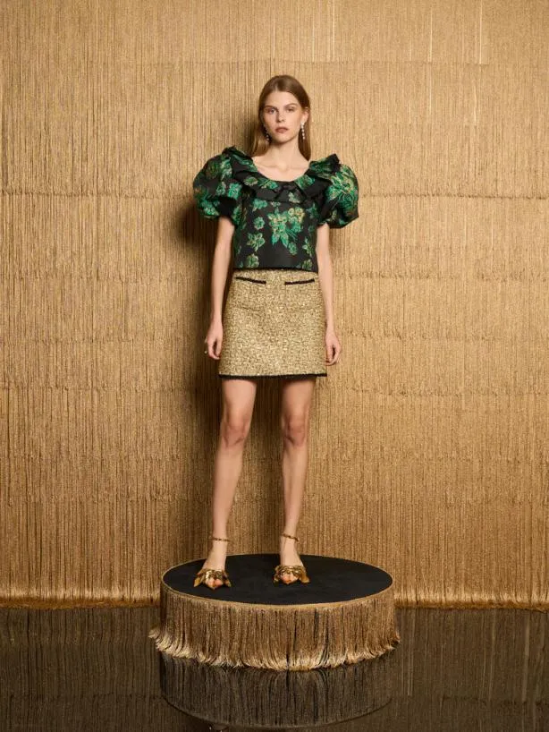 Sister Jane Tops Womenswear DREAM Bonnie Jacquard Cropped Top Black Forest