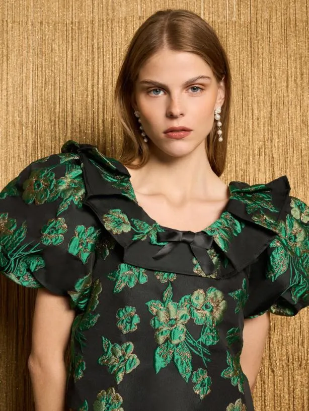 Sister Jane Tops Womenswear DREAM Bonnie Jacquard Cropped Top Black Forest