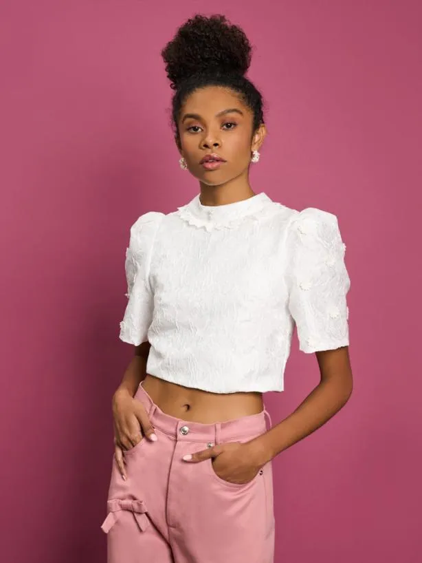 Sister Jane Tops Womenswear DREAM Sandy Jacquard Crop Top Ivory Cream