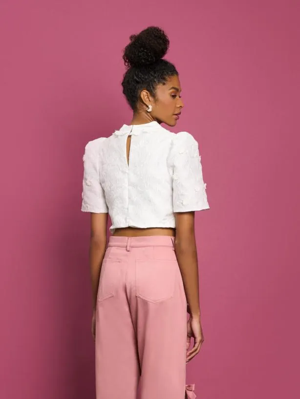 Sister Jane Tops Womenswear DREAM Sandy Jacquard Crop Top Ivory Cream