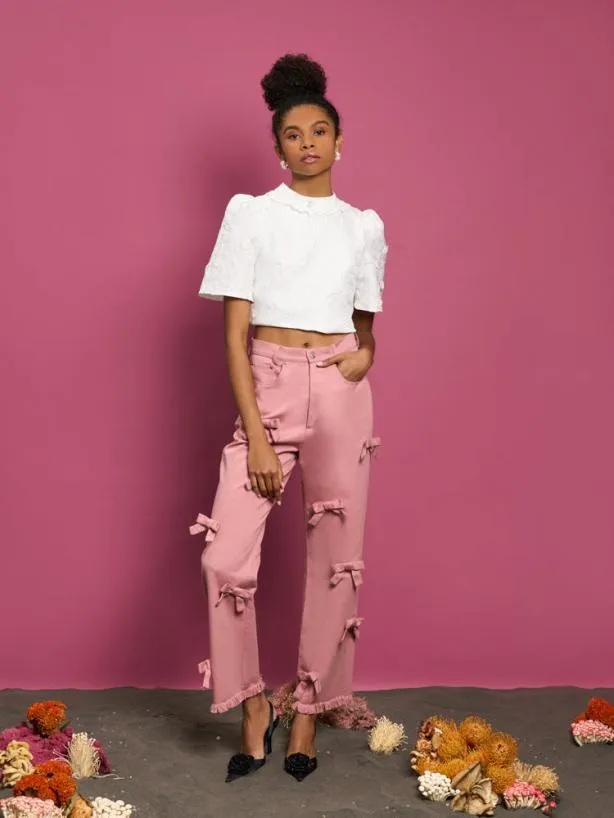 Sister Jane Tops Womenswear DREAM Sandy Jacquard Crop Top Ivory Cream