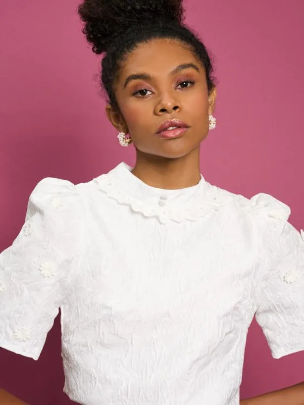 Sister Jane Tops Womenswear DREAM Sandy Jacquard Crop Top Ivory Cream