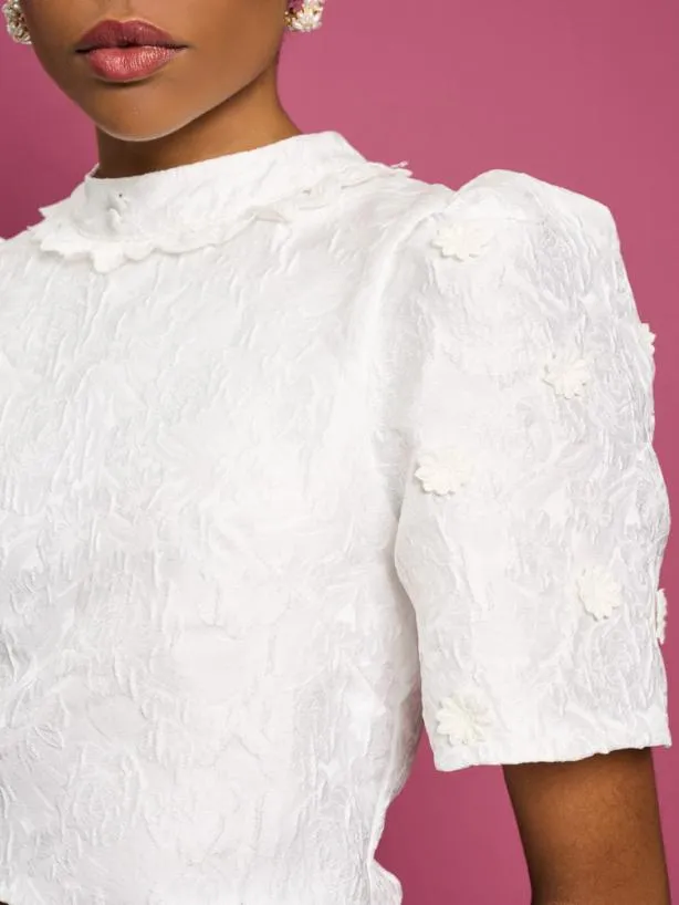 Sister Jane Tops Womenswear DREAM Sandy Jacquard Crop Top Ivory Cream