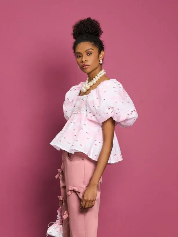 Sister Jane Tops Womenswear DREAM Venus Coral Jacquard Top Baby Pink