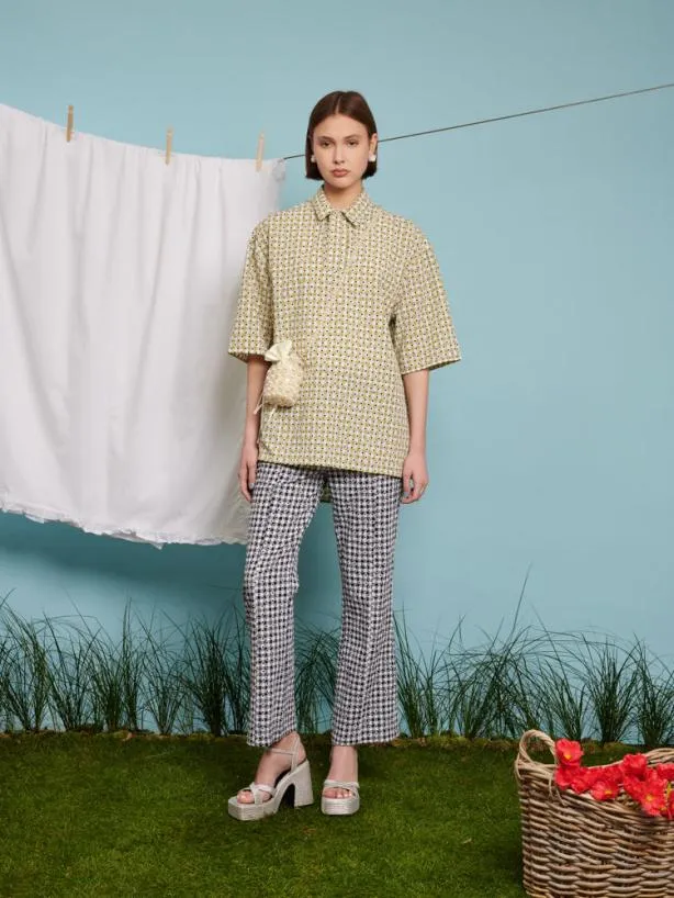 Sister Jane Tops Womenswear Evelyn Gingham Polo Shirt Green Gingham