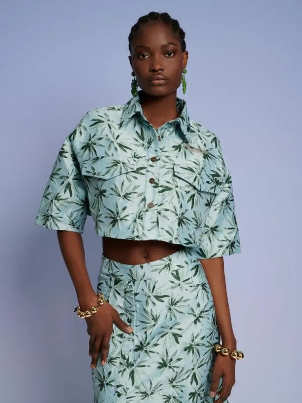 Sister Jane Tops Womenswear Ghospell Palmer Button Cropped Shirt Celadon Green