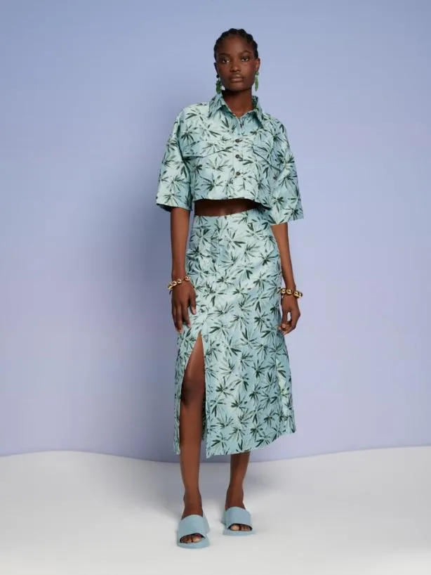 Sister Jane Tops Womenswear Ghospell Palmer Button Cropped Shirt Celadon Green