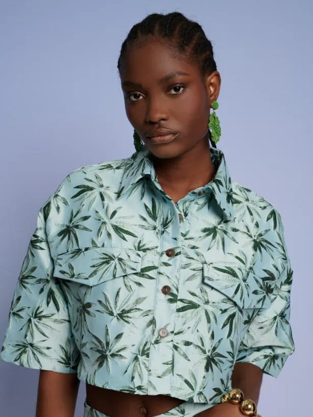 Sister Jane Tops Womenswear Ghospell Palmer Button Cropped Shirt Celadon Green