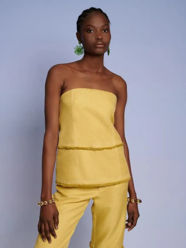 Sister Jane Tops Womenswear Ghospell Priya Fray Bandeau Top Mustard Yellow