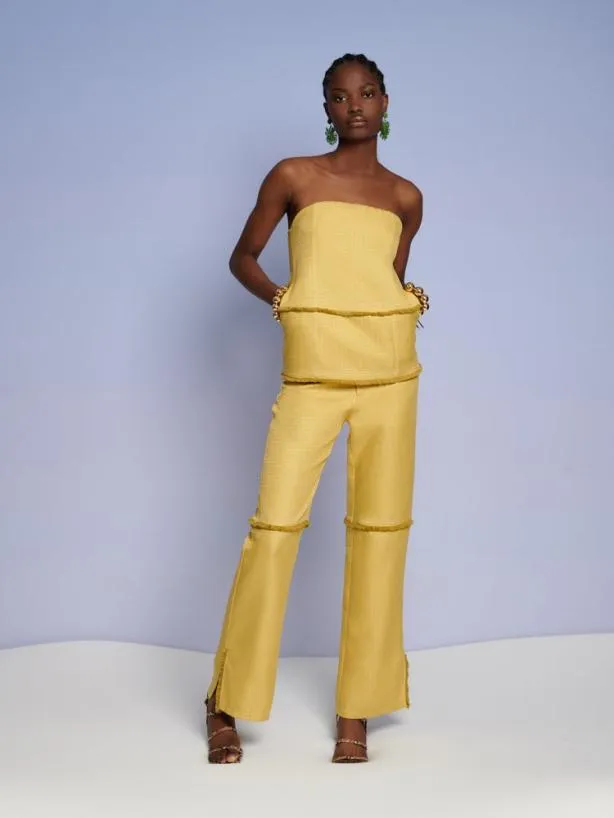 Sister Jane Tops Womenswear Ghospell Priya Fray Bandeau Top Mustard Yellow