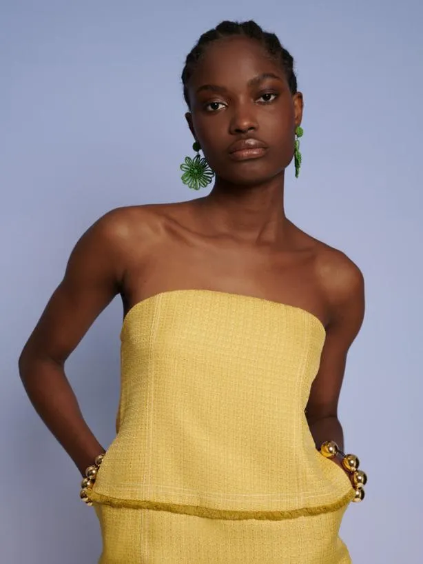 Sister Jane Tops Womenswear Ghospell Priya Fray Bandeau Top Mustard Yellow
