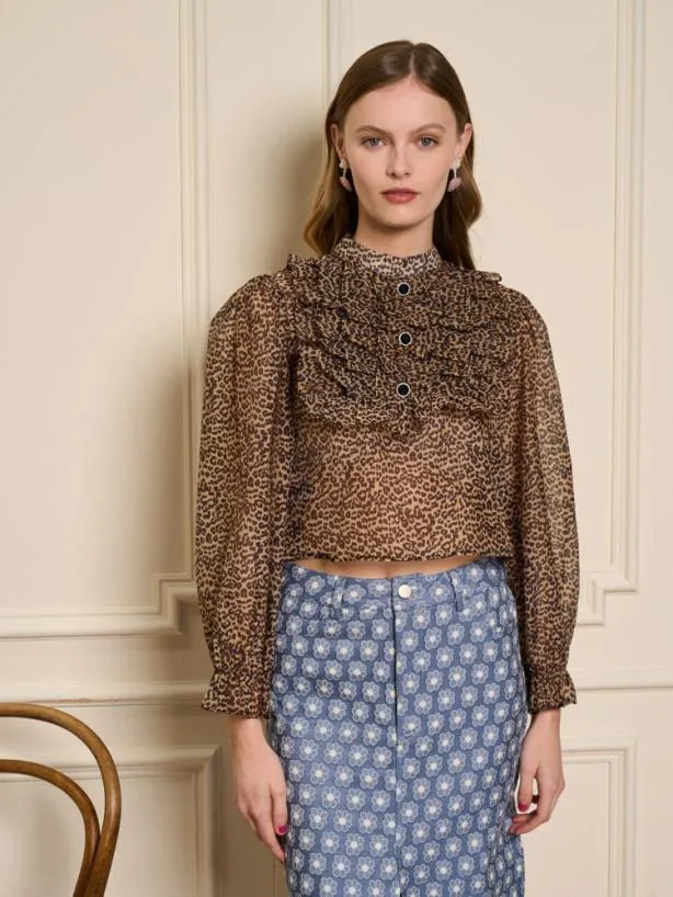 Sister Jane Tops Womenswear Lisette Organza Ruffle Blouse Leopard