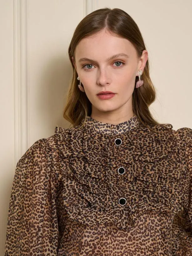Sister Jane Tops Womenswear Lisette Organza Ruffle Blouse Leopard