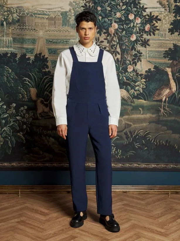 Sister Jane Trousers Menswear Lucky Dungarees Navy Blue