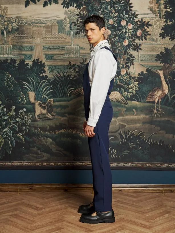 Sister Jane Trousers Menswear Lucky Dungarees Navy Blue