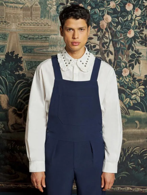 Sister Jane Trousers Menswear Lucky Dungarees Navy Blue