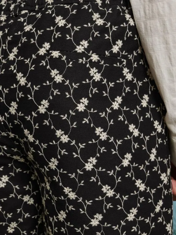 Sister Jane Trousers Menswear Milo Floral Denim Bermuda Shorts Black Floral Embroidered