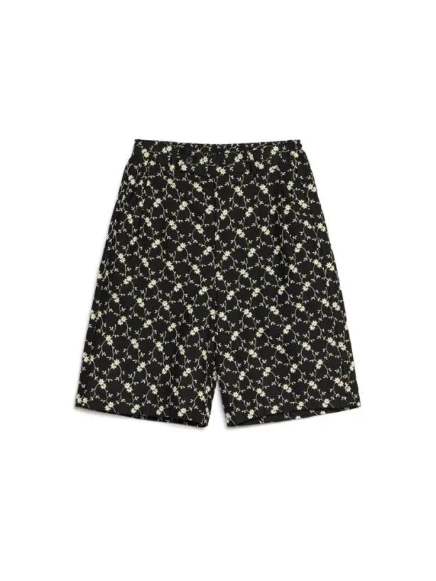 Sister Jane Trousers Menswear Milo Floral Denim Bermuda Shorts Black Floral Embroidered