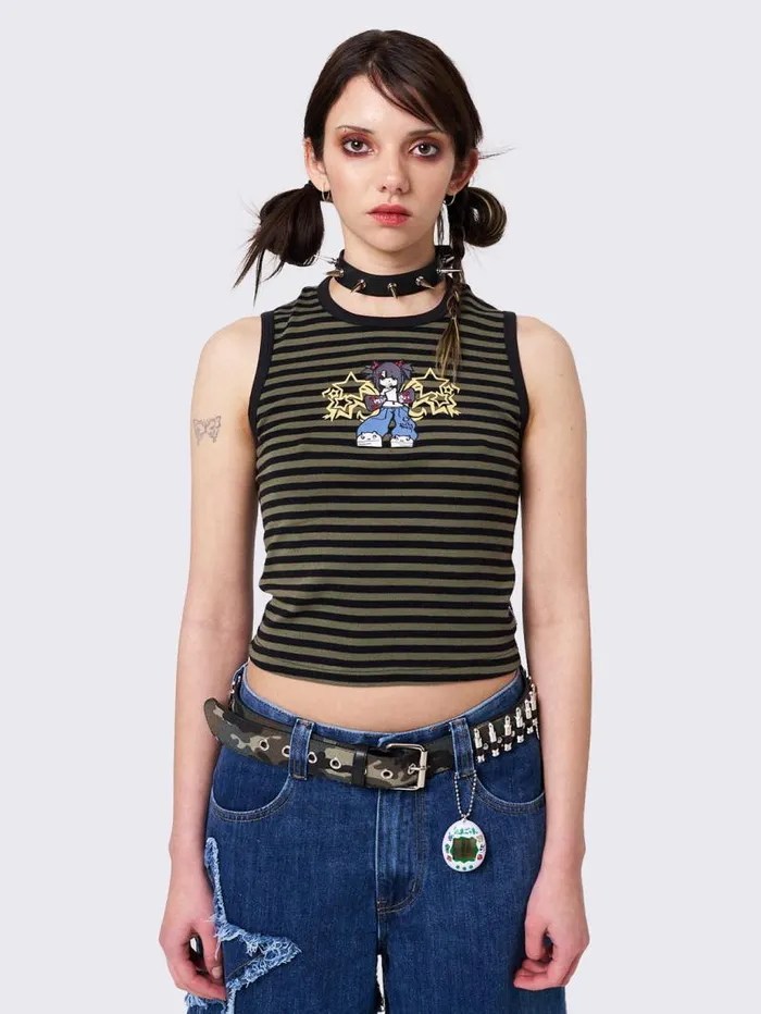 Skater Shawty Striped Vest Top Women Minga London Tops and TShirts