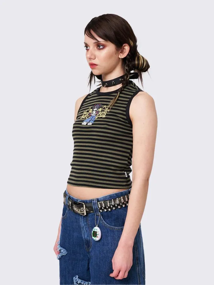 Skater Shawty Striped Vest Top Women Minga London Tops and TShirts