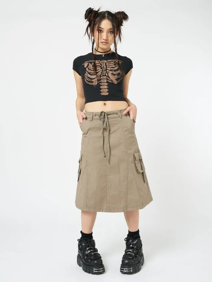 Skeleton Black Graphic Print Baby Tee Women Minga London Tops and TShirts