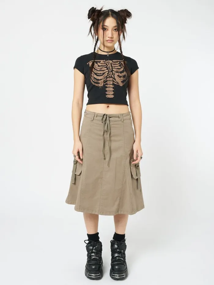 Skeleton Black Graphic Print Baby Tee Women Minga London Tops and TShirts