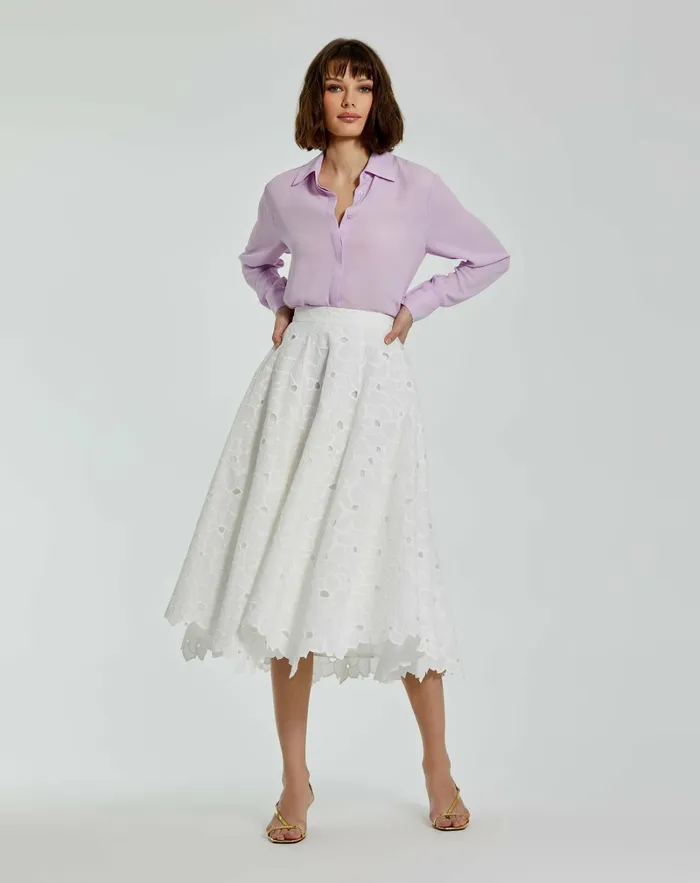 Skirts Mac Duggal Women Embroidered Floral Aline Midi Skirt 8211 FINAL SALE White