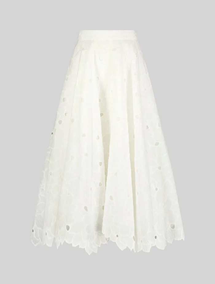Skirts Mac Duggal Women Embroidered Floral Aline Midi Skirt 8211 FINAL SALE White