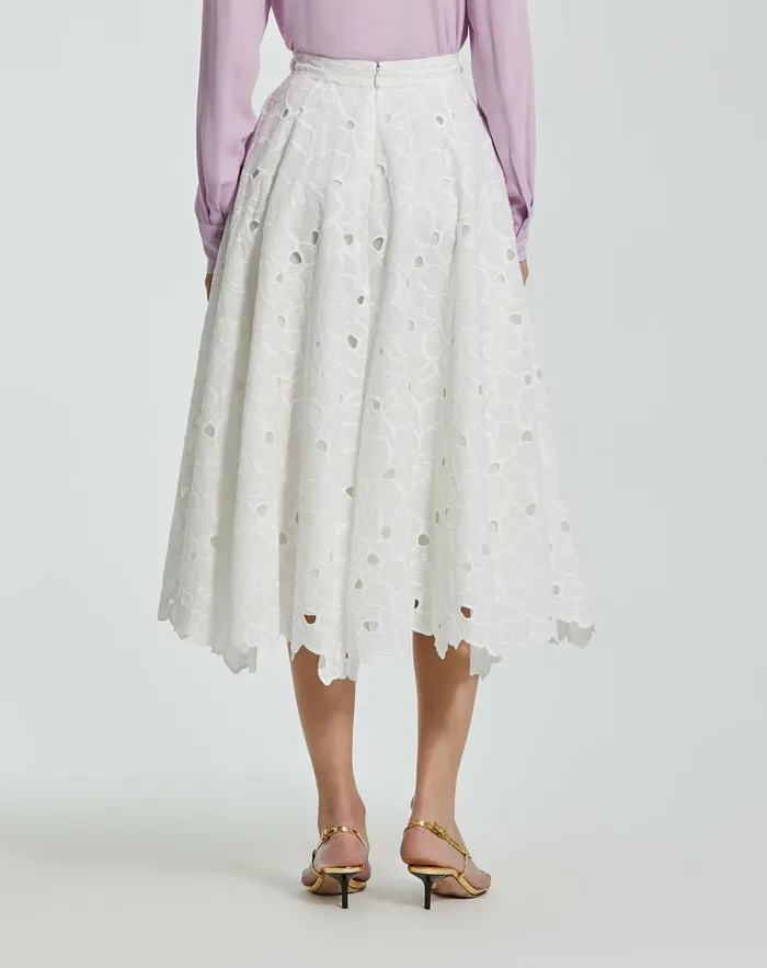 Skirts Mac Duggal Women Embroidered Floral Aline Midi Skirt 8211 FINAL SALE White