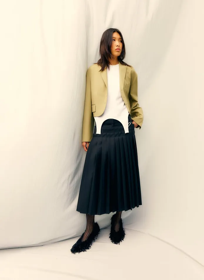 Skirts Women Tibi Grain De Poudre Convertible Pleated Skirt