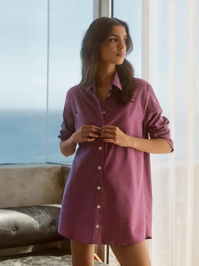 Sleep Shirts Women Derek Rose Nightshirt Kate 10 Cotton Jacquard Purple