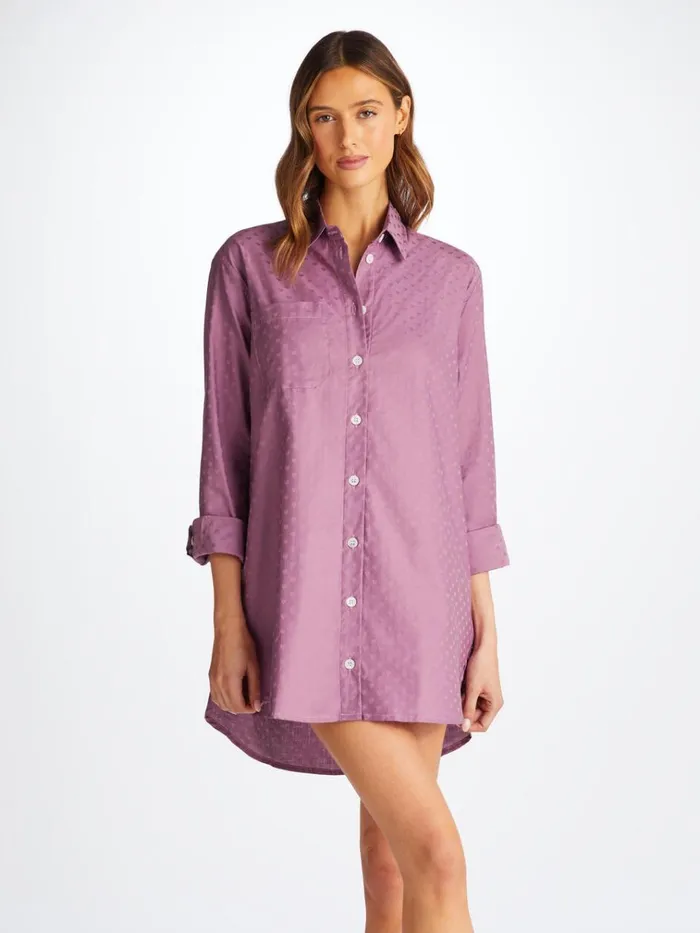 Sleep Shirts Women Derek Rose Nightshirt Kate 10 Cotton Jacquard Purple